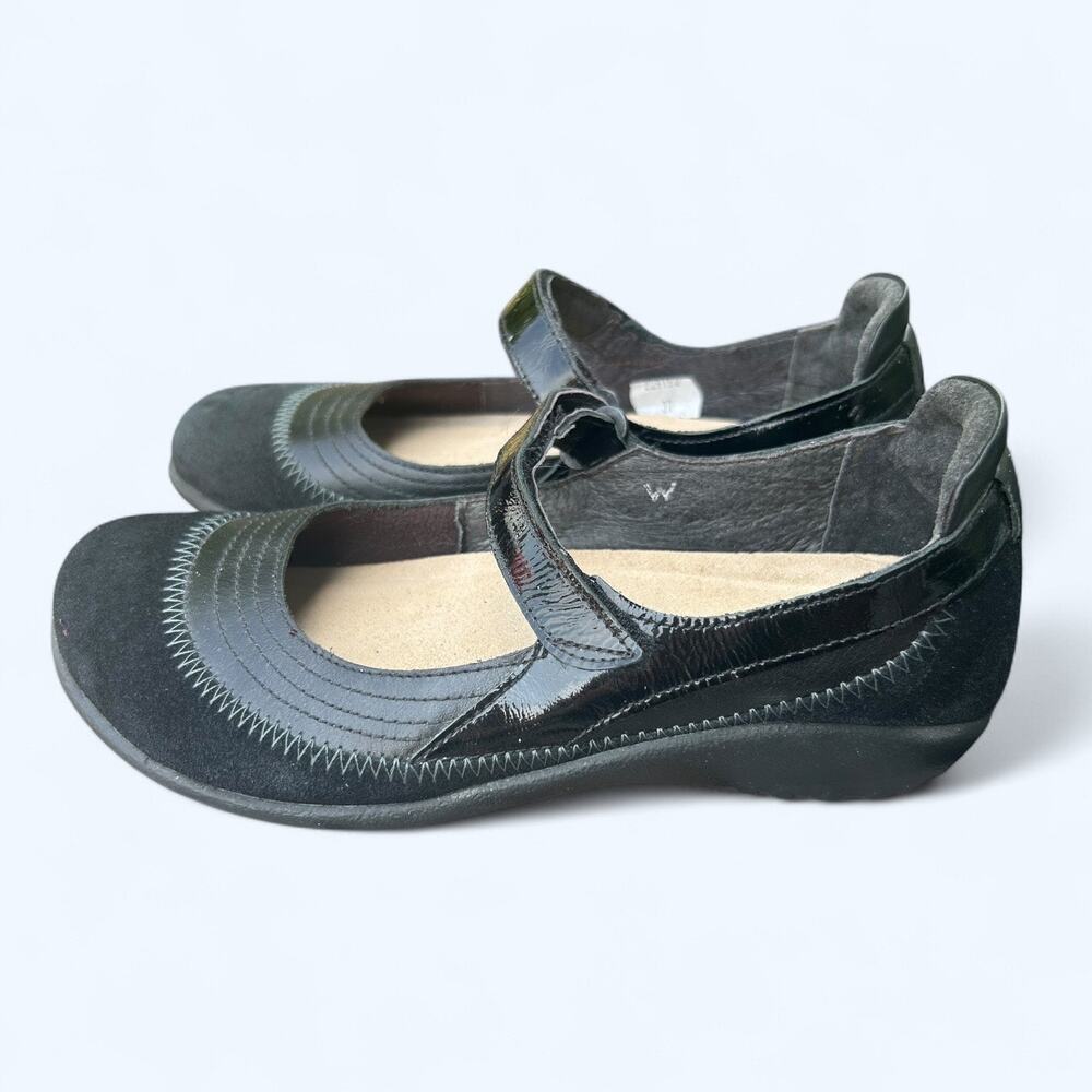 Naot Women's Kirei Mary Jane Shoe size 37 W Black Suede Leather EXCELLENT